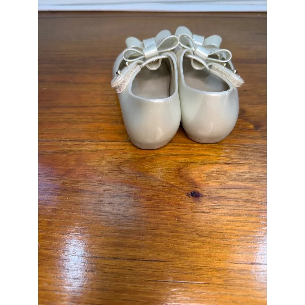 Mini Melissa Ultragirl Triple Bow Jelly Mary Jane Shoes Pearlescent White Size 7